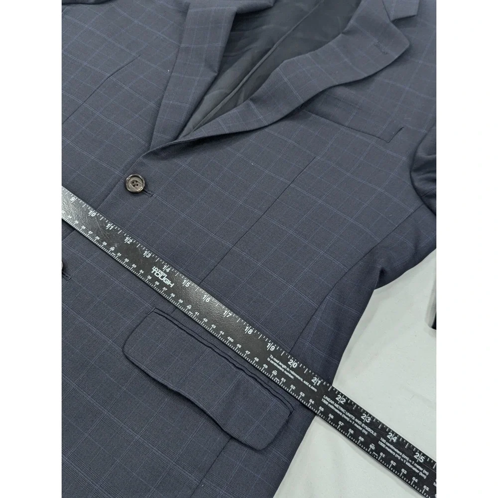 Ralph Lauren Blazer Sports Coat 100% Wool Blue Subtle Plaid Suit Jacket 41L 44